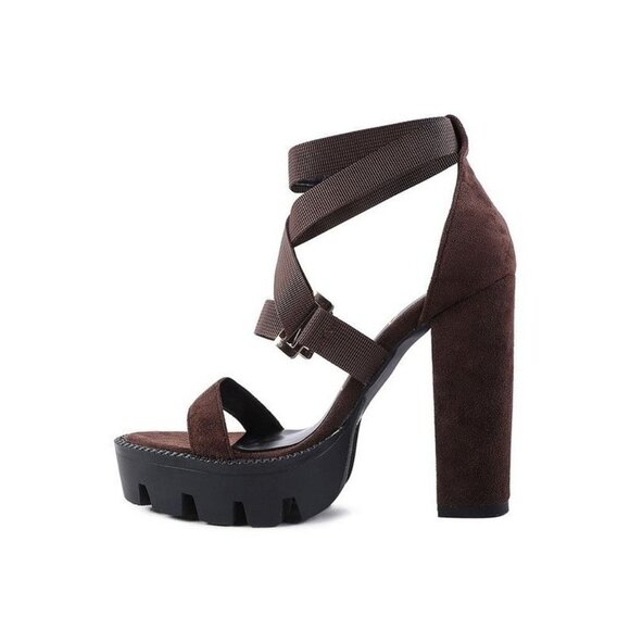 FRESH DAISY Harness Straps Platform High Heels - Espresso - Picture 10 of 12